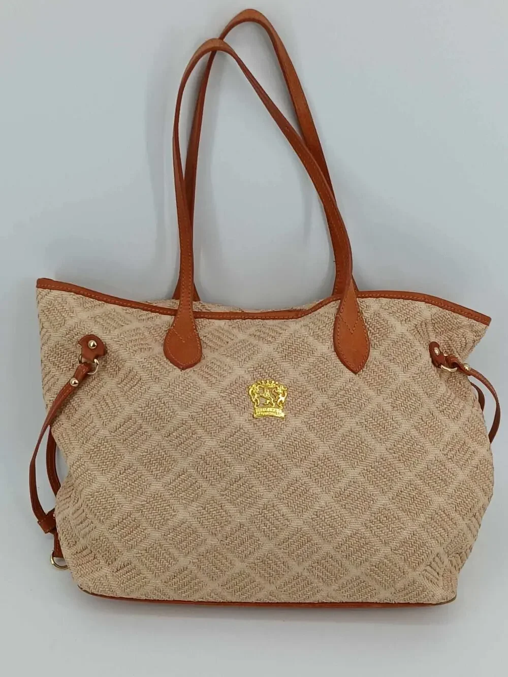 Raffia and leather tote bag, Pratesi Firenze